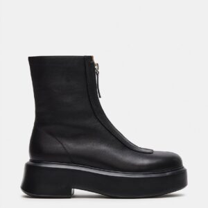 jones black leather zipper lug ankle booties