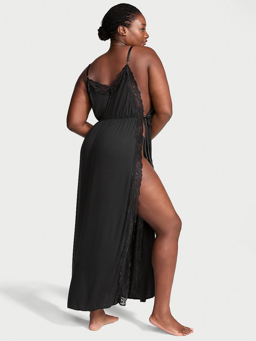 sosoft™ modal ribbed lace trim long slip dress sosoft™ modal ribbed lace trim long slip dress