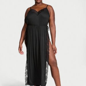 sosoft™ modal ribbed lace trim long slip dress