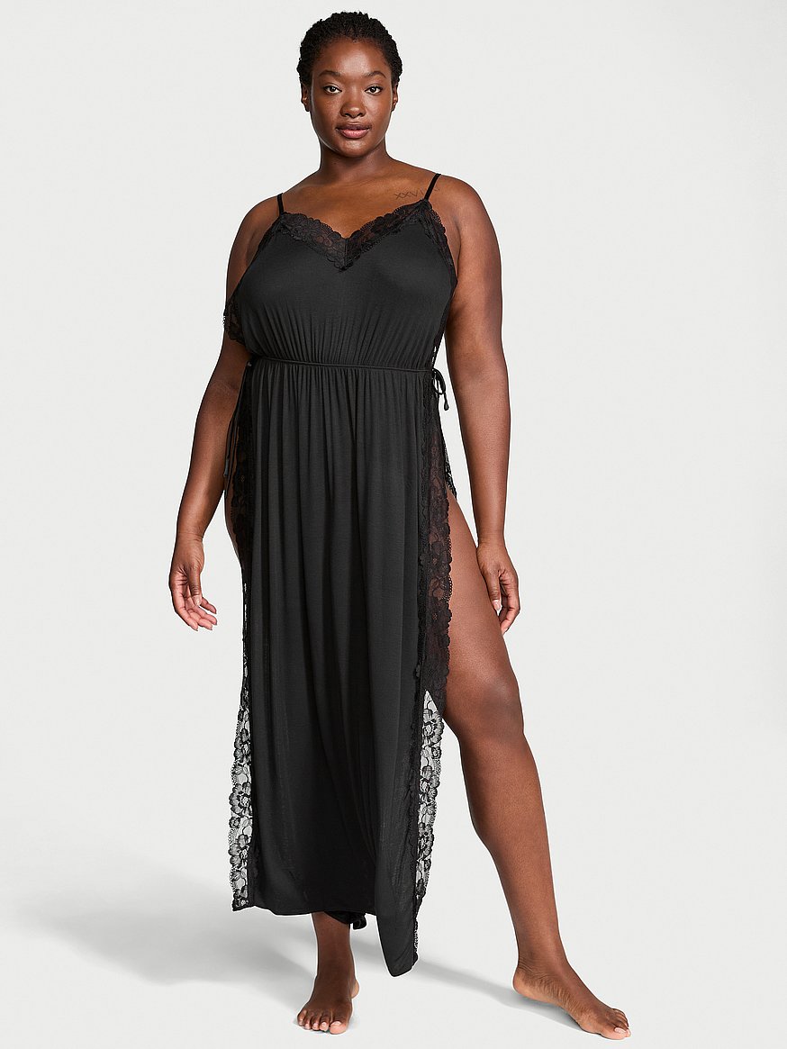 sosoft™ modal ribbed lace trim long slip dress sosoft™ modal ribbed lace trim long slip dress