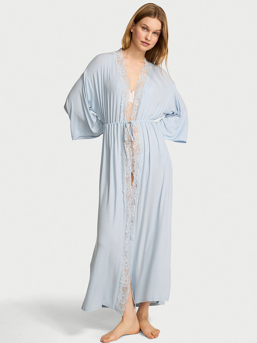 sosoft™ modal ribbed lace trim long robe sosoft™ modal ribbed lace trim long robe