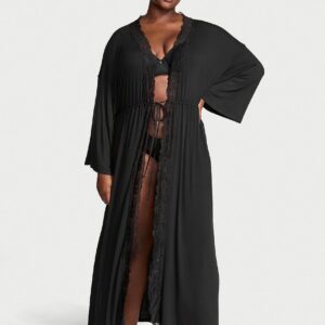 sosoft™ modal ribbed lace trim long robe