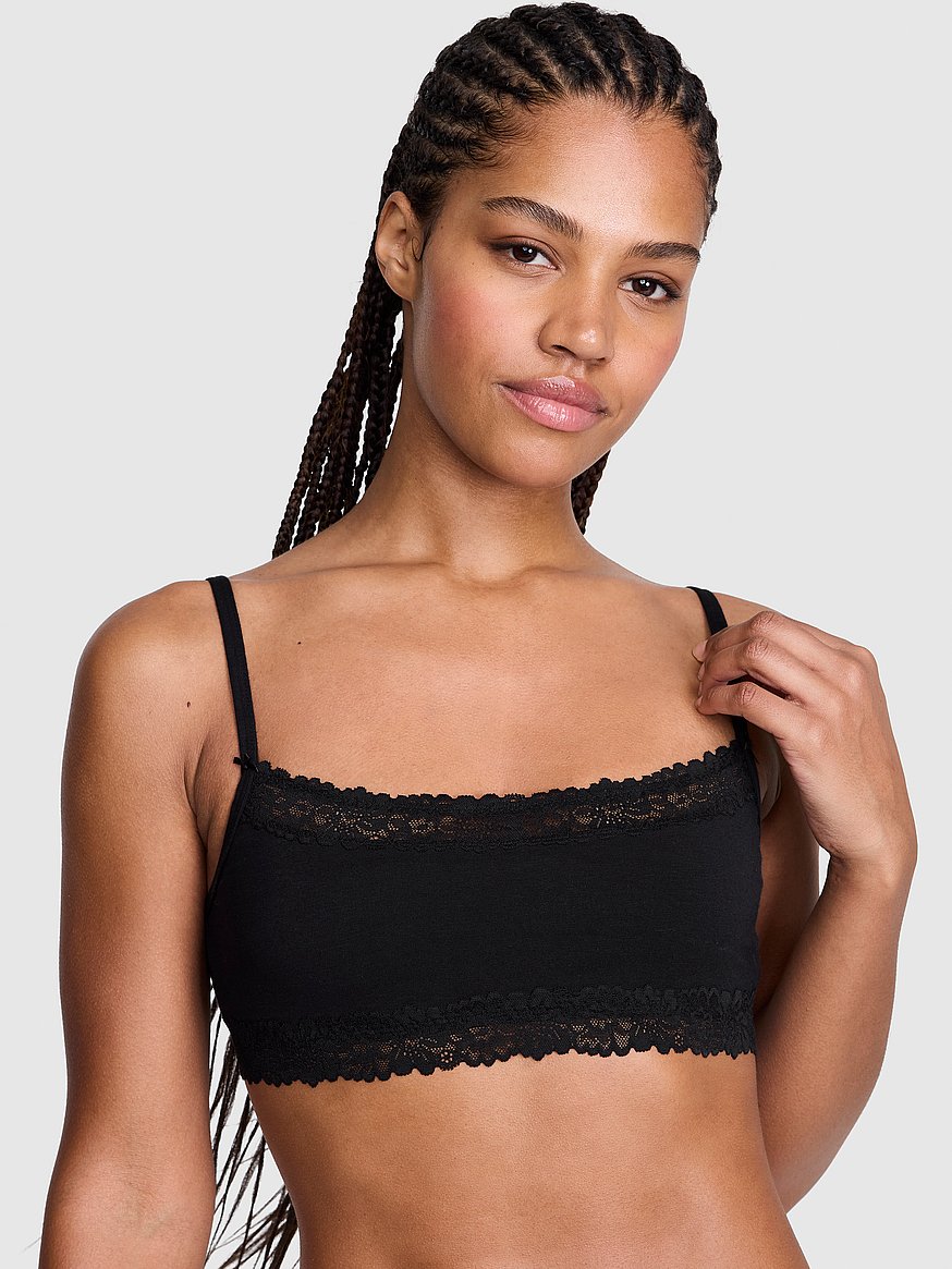 cotton unlined lace trim scoop bralette cotton unlined lace trim scoop bralette