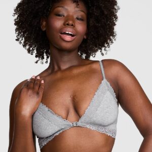 cotton unlined lace trim front close triangle bralette