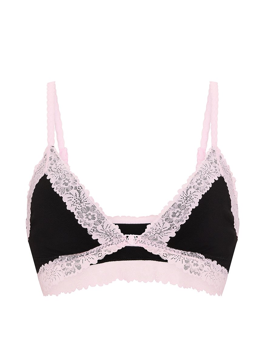 cotton unlined lace trim front close triangle bralette cotton unlined lace trim front close triangle bralette