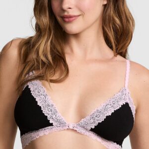 cotton unlined lace trim front close triangle bralette