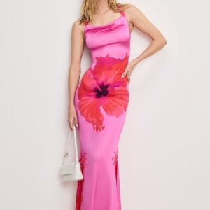 satin lace up maxi dress