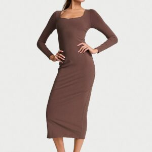 Витрина shapewear by victoria smoothing rib long sleeve maxi dress