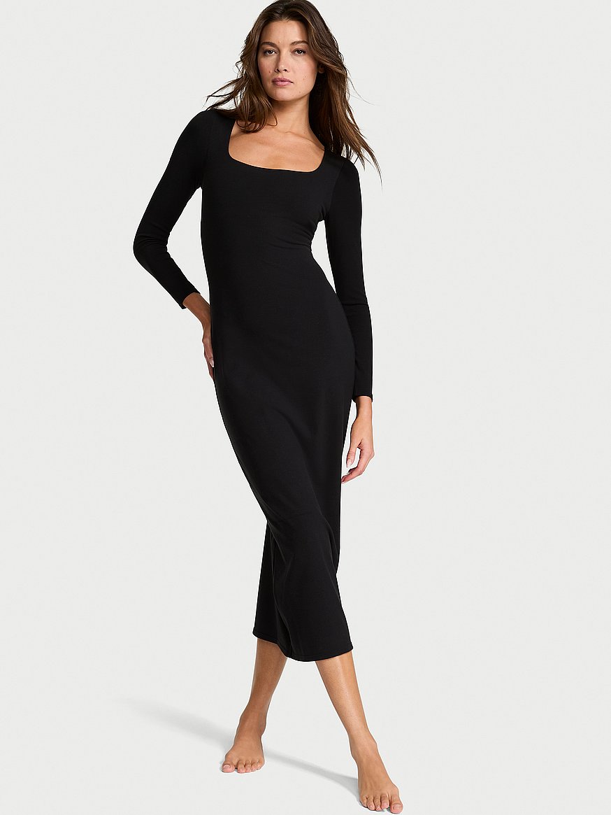 shapewear by victoria smoothing rib long sleeve maxi dress shapewear by victoria smoothing rib long sleeve maxi dress