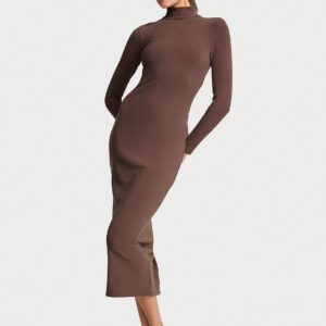 Витрина shapewear by victoria smoothing rib long sleeve turtleneck maxi dress