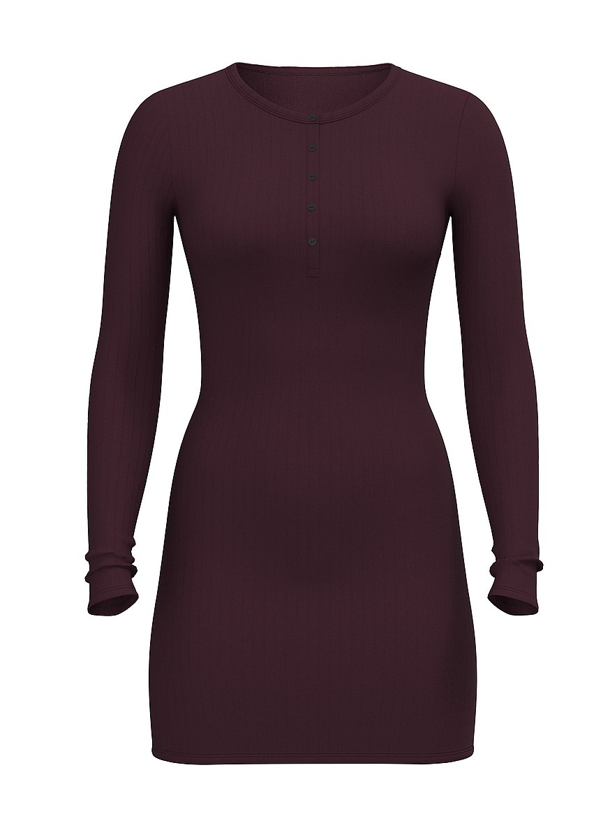sosoft™ modal wide rib long sleeve henley dress sosoft™ modal wide rib long sleeve henley dress