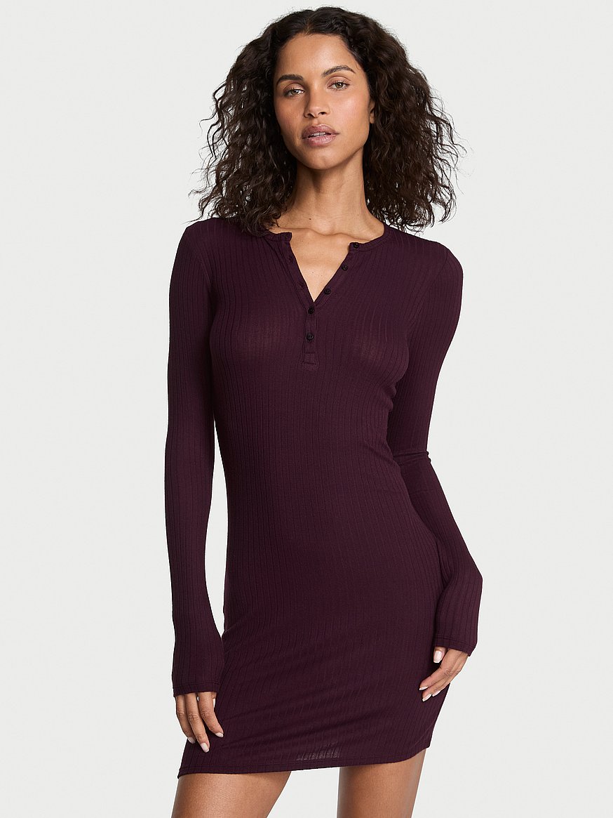 sosoft™ modal wide rib long sleeve henley dress sosoft™ modal wide rib long sleeve henley dress