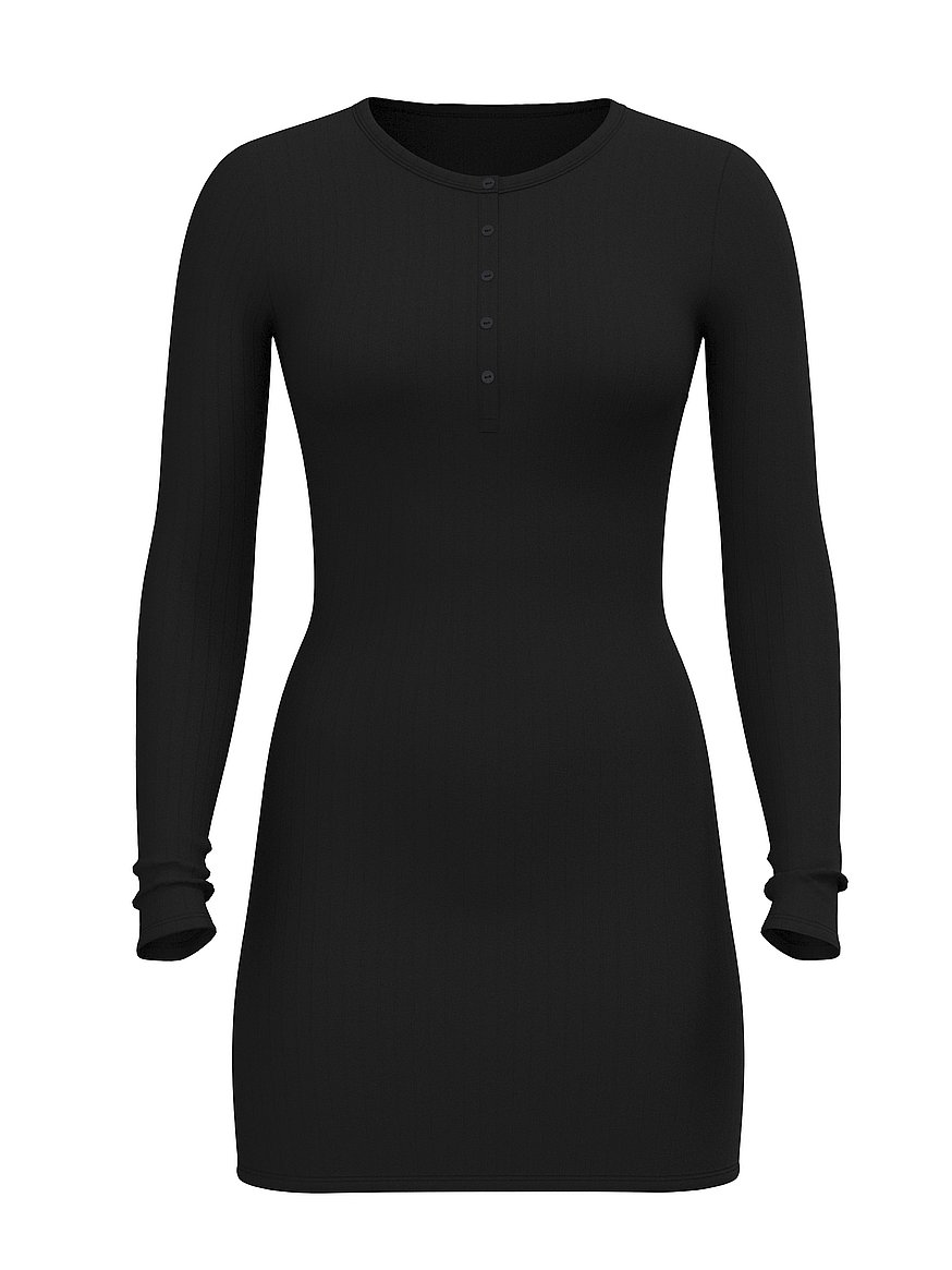 sosoft™ modal wide rib long sleeve henley dress sosoft™ modal wide rib long sleeve henley dress