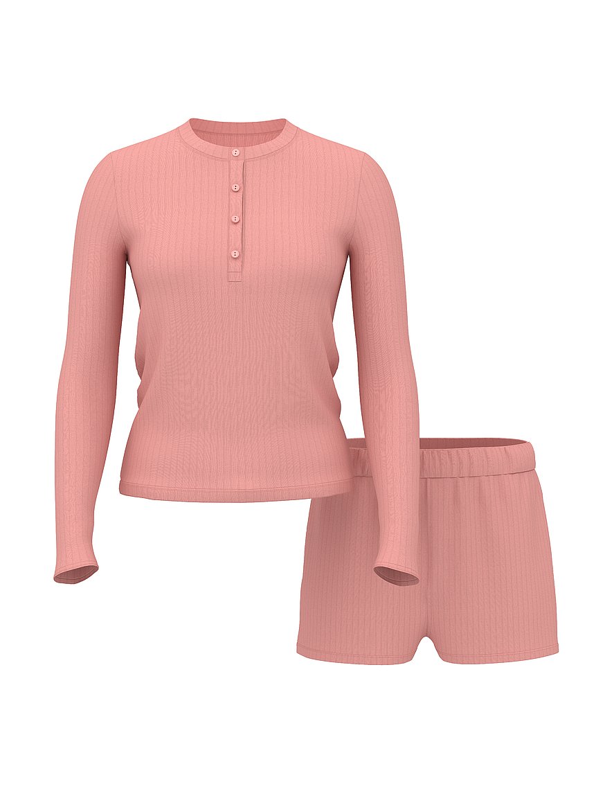 sosoft™ modal wide rib long sleeve henley & shorts set sosoft™ modal wide rib long sleeve henley & shorts set