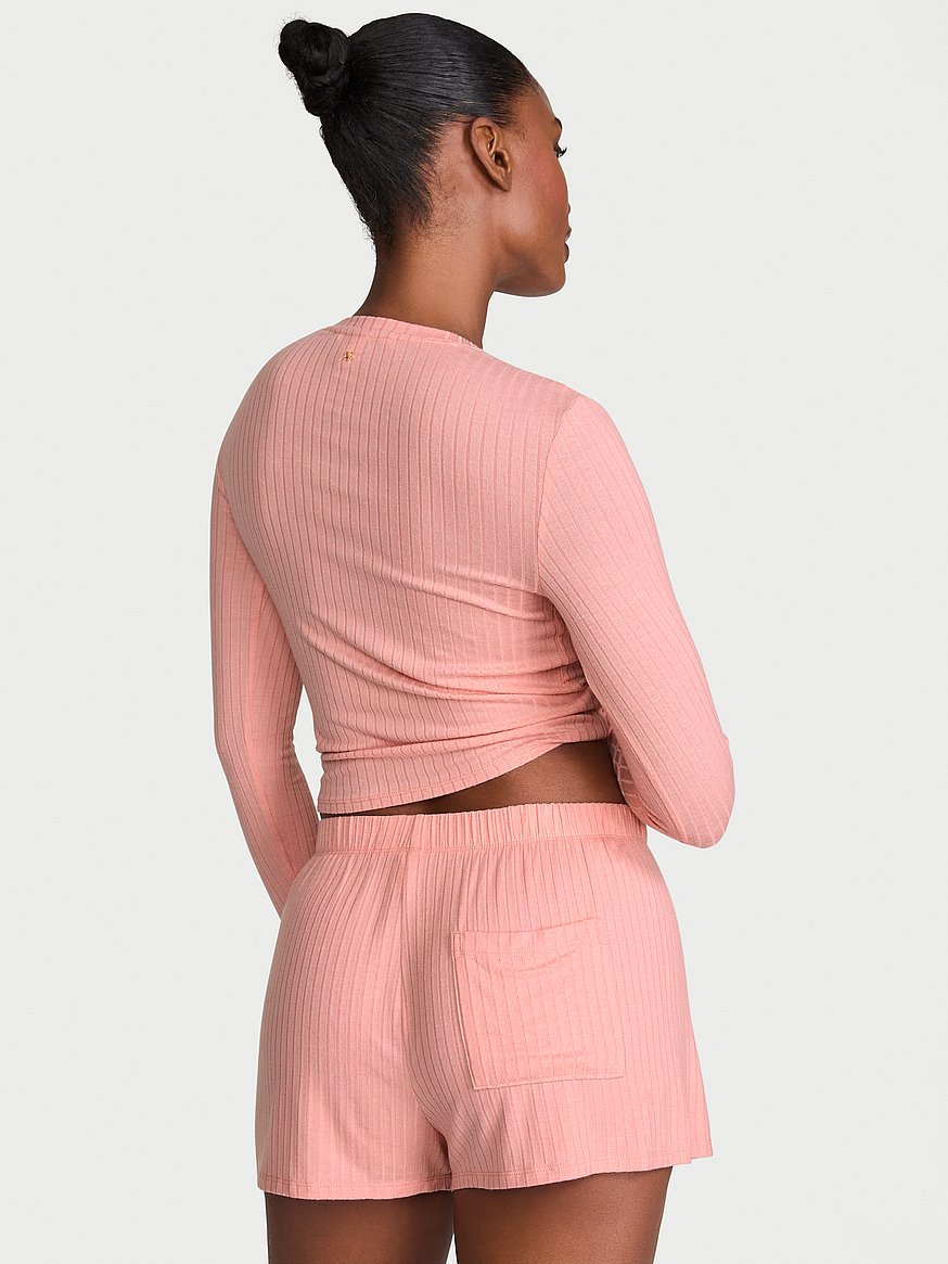 sosoft™ modal wide rib long sleeve henley & shorts set sosoft™ modal wide rib long sleeve henley & shorts set