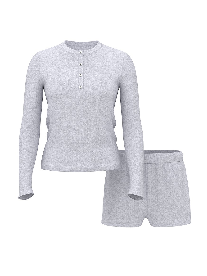 sosoft™ modal wide rib long sleeve henley & shorts set sosoft™ modal wide rib long sleeve henley & shorts set