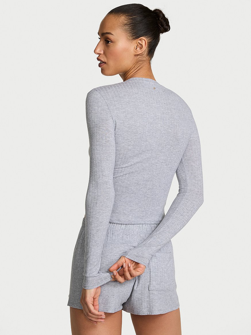 sosoft™ modal wide rib long sleeve henley & shorts set sosoft™ modal wide rib long sleeve henley & shorts set