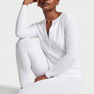 Home cozy pointelle henley long pajama set