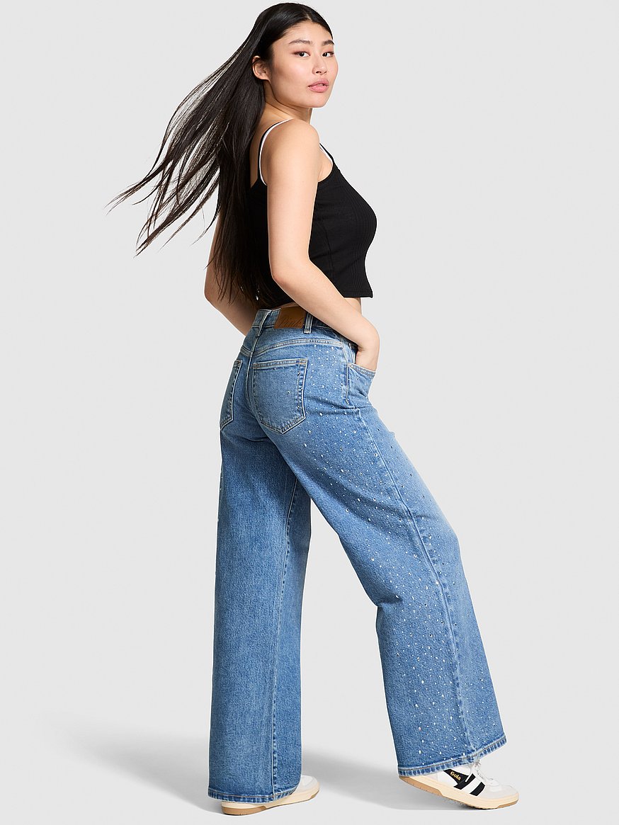 denim by pink mid rise baggy wide leg jeans denim by pink mid rise baggy wide leg jeans