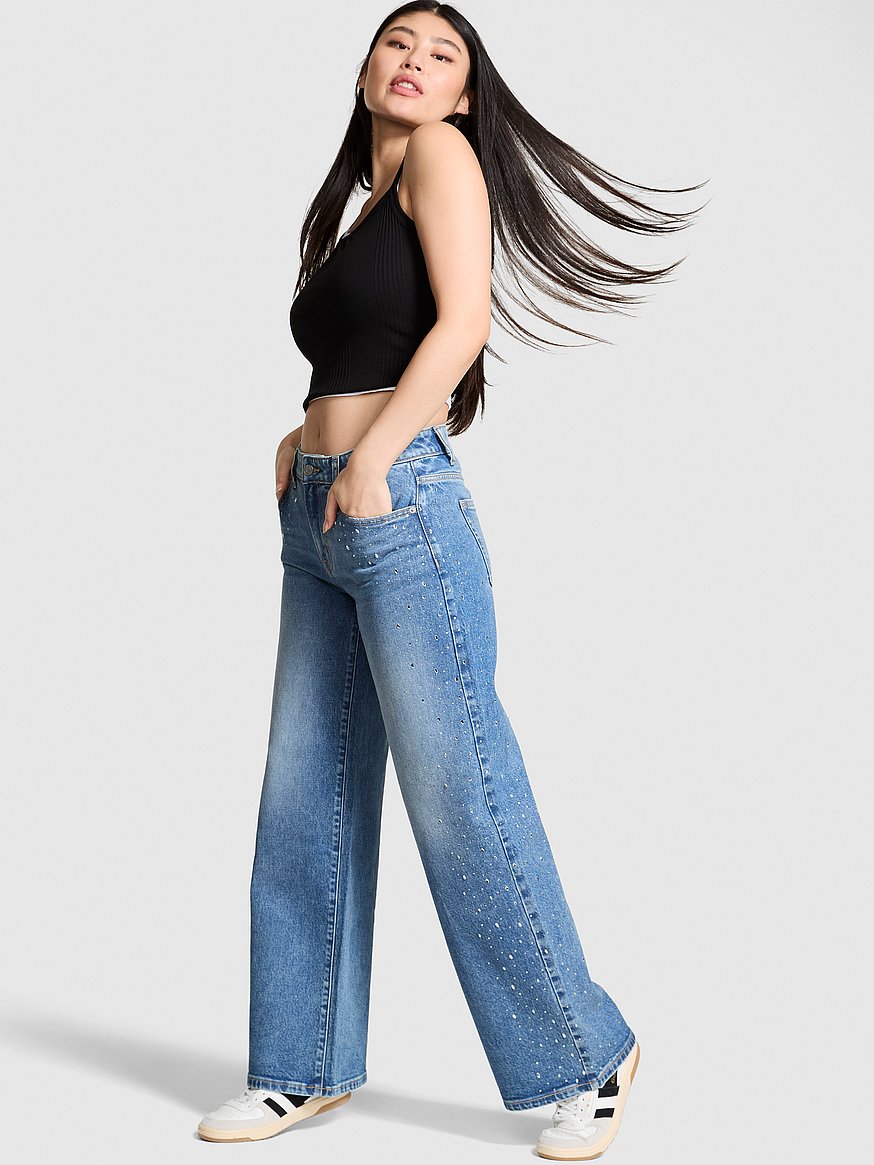 denim by pink mid rise baggy wide leg jeans denim by pink mid rise baggy wide leg jeans
