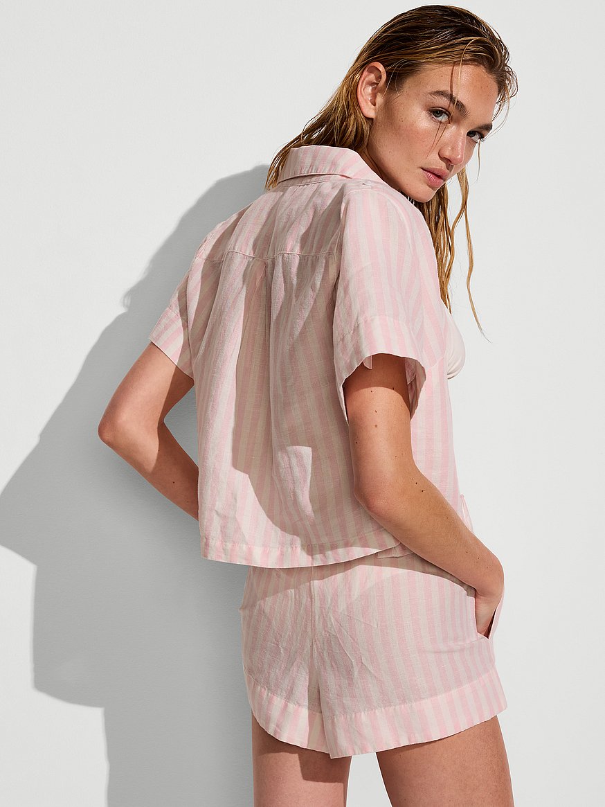 beachwear heritage stripe linen boxy short sleeve top beachwear heritage stripe linen boxy short sleeve top