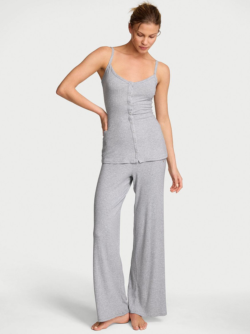 sosoft™ modal wide rib button front cami & pants set sosoft™ modal wide rib button front cami & pants set