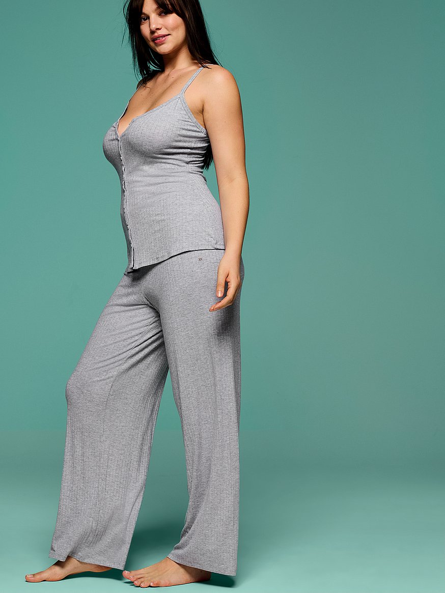 sosoft™ modal wide rib button front cami & pants set sosoft™ modal wide rib button front cami & pants set