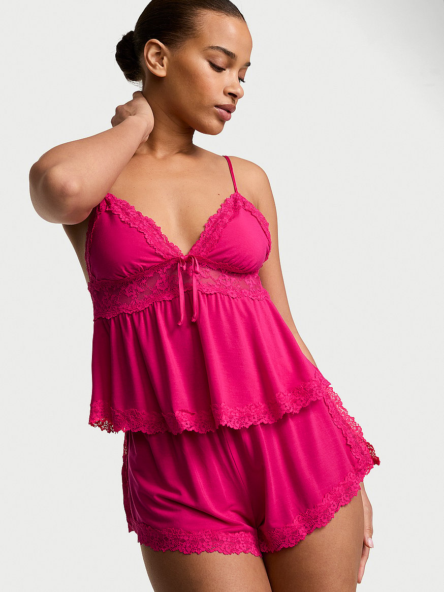 sosoft™ modal lace trim cami & shorts set sosoft™ modal lace trim cami & shorts set