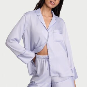 signature satin long sleeve short pajama set