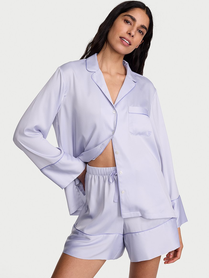 signature satin long sleeve short pajama set signature satin long sleeve short pajama set