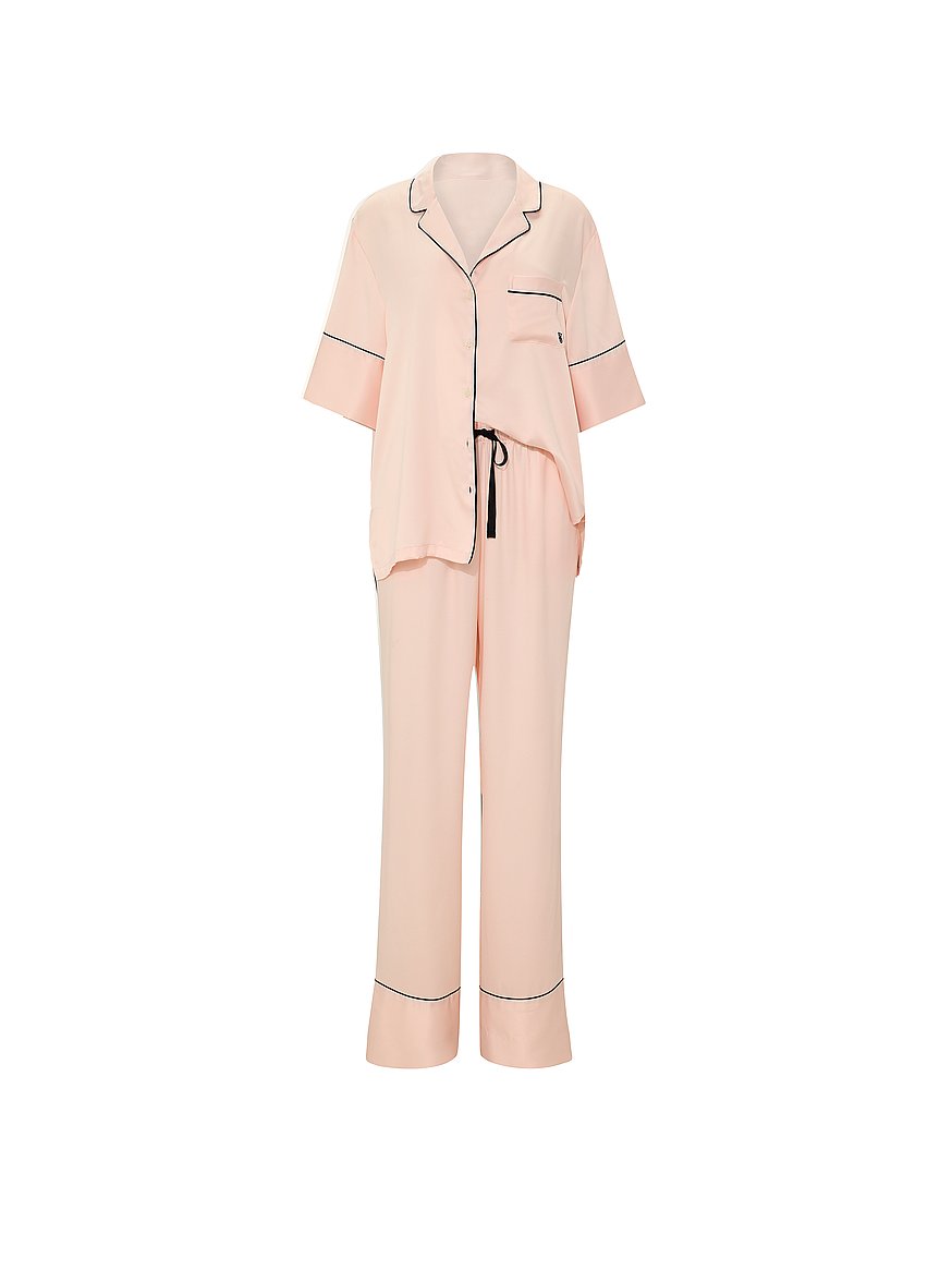 signature satin short sleeve long pajama set signature satin short sleeve long pajama set