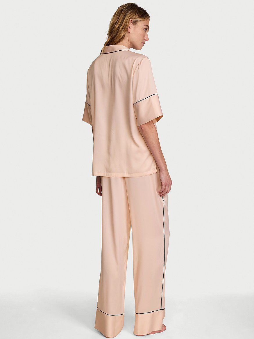 signature satin short sleeve long pajama set signature satin short sleeve long pajama set
