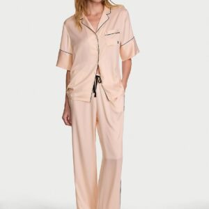 Витрина signature satin short sleeve long pajama set