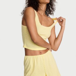 cotton shadow stripe cropped tank & shorts set