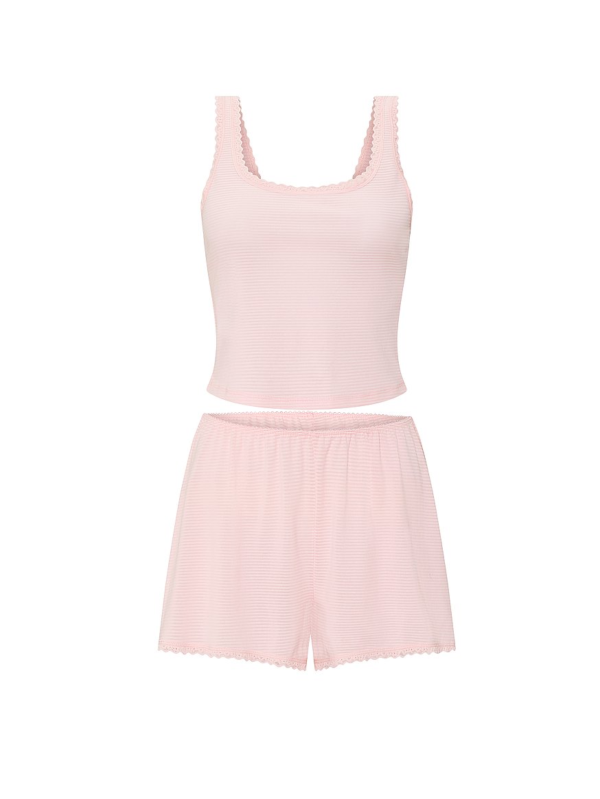 cotton shadow stripe cropped tank & shorts set cotton shadow stripe cropped tank & shorts set
