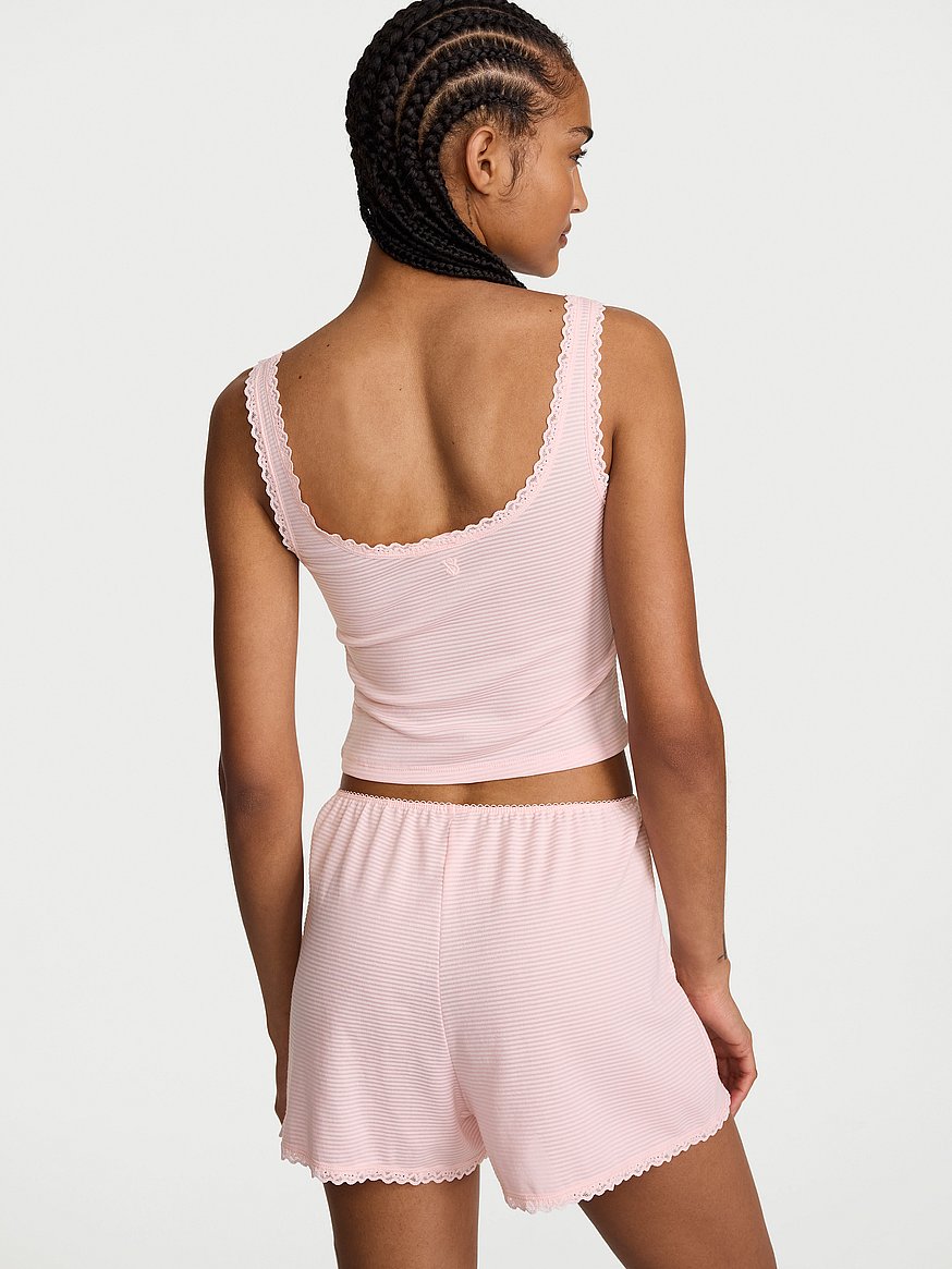 cotton shadow stripe cropped tank & shorts set cotton shadow stripe cropped tank & shorts set