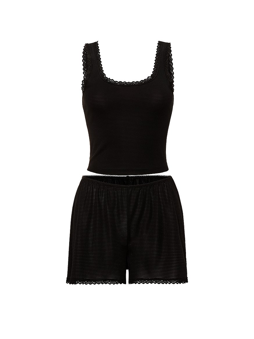 cotton shadow stripe cropped tank & shorts set cotton shadow stripe cropped tank & shorts set