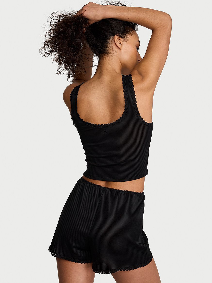 cotton shadow stripe cropped tank & shorts set cotton shadow stripe cropped tank & shorts set