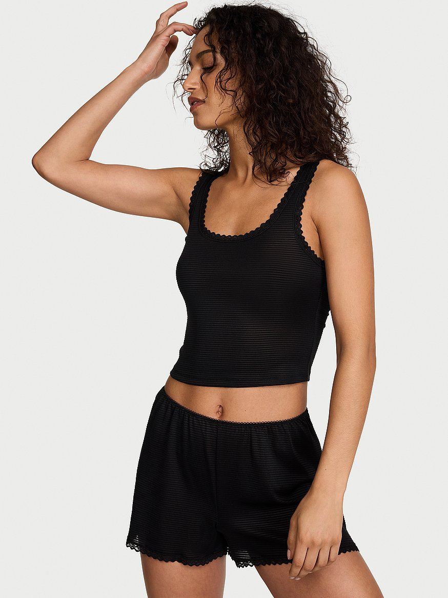 cotton shadow stripe cropped tank & shorts set cotton shadow stripe cropped tank & shorts set