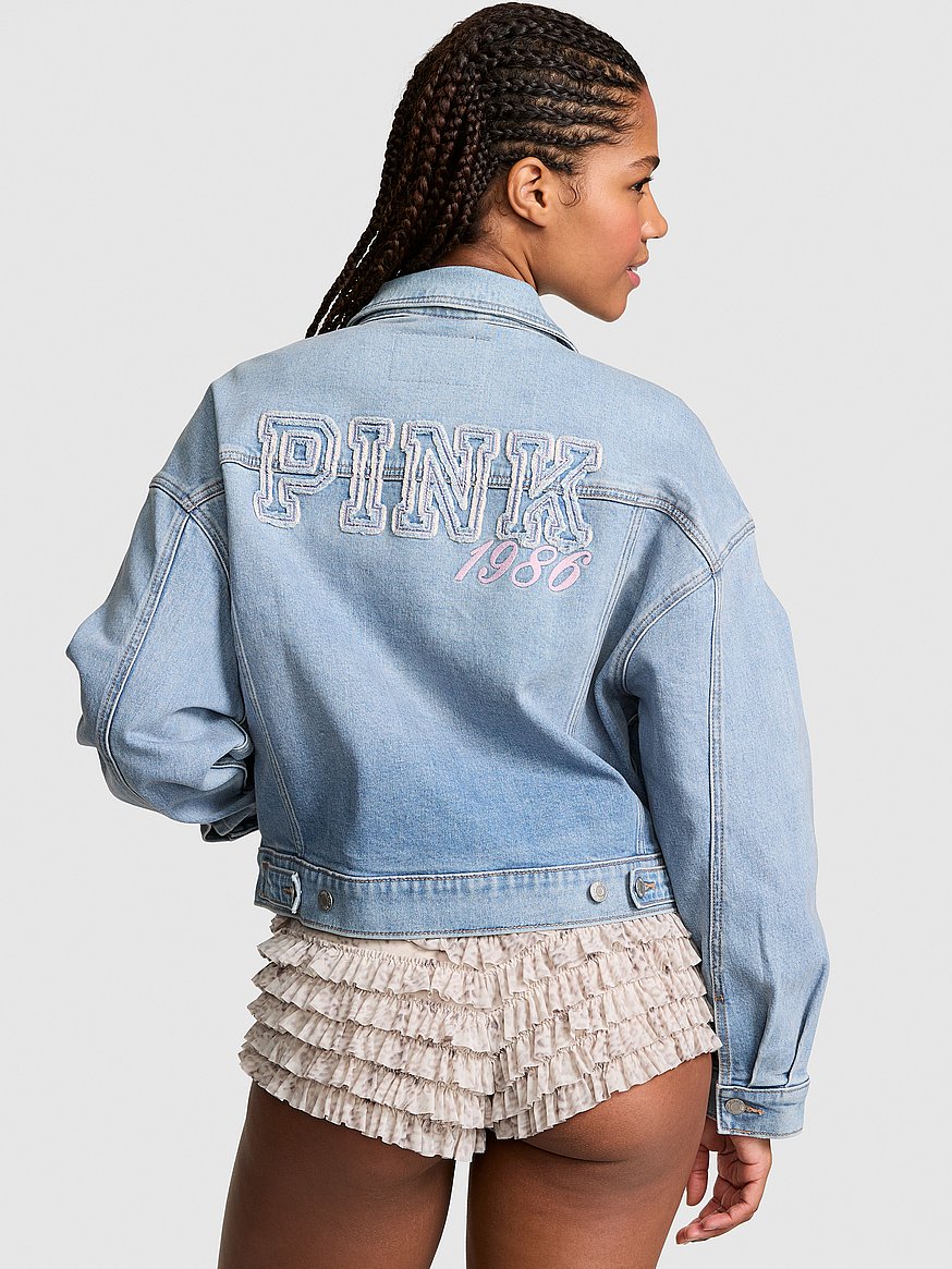 denim by pink boyfriend trucker jacket denim by pink boyfriend trucker jacket