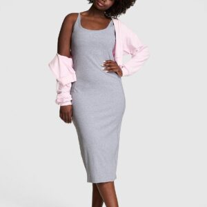 all day soft rib high neck midi dress