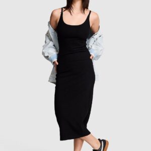 all day soft rib high neck midi dress