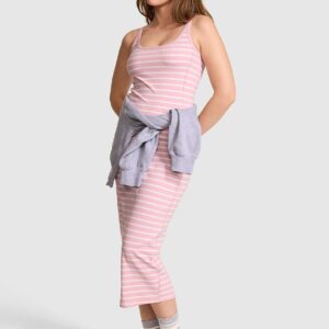all day soft rib high neck midi dress