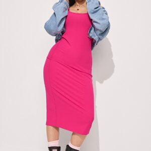 all day soft rib high neck midi dress