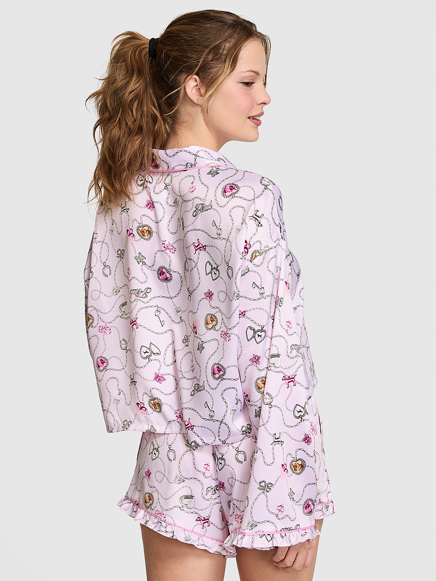 grwpink™ satin long sleeve and shorts pajama set grwpink™ satin long sleeve and shorts pajama set