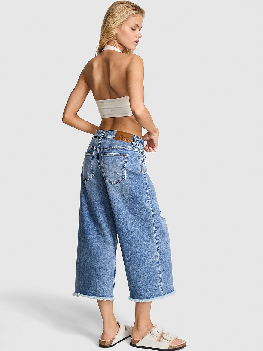 denim by pink mid rise baggy wide leg cropped jeans denim by pink mid rise baggy wide leg cropped jeans