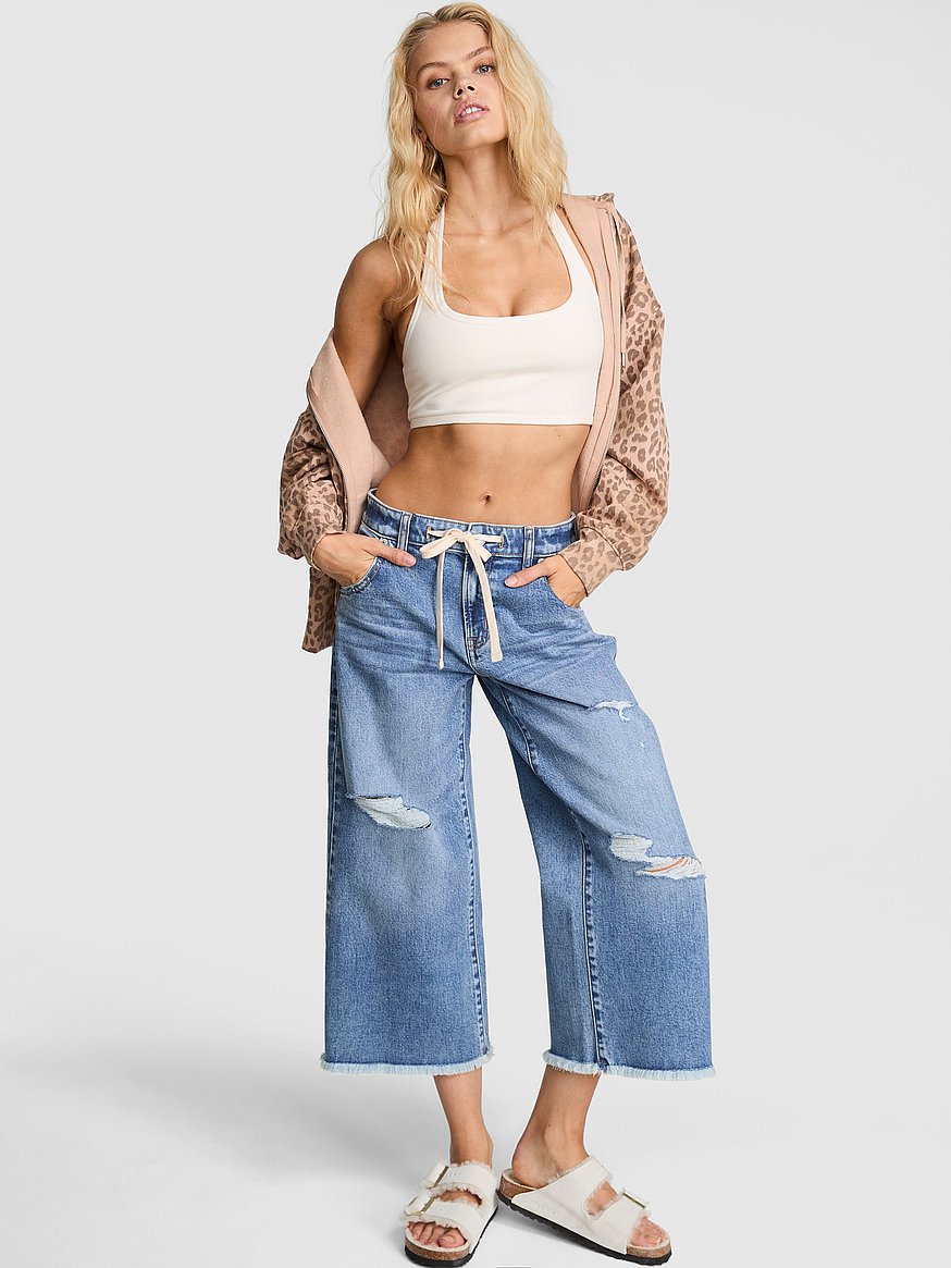denim by pink mid rise baggy wide leg cropped jeans denim by pink mid rise baggy wide leg cropped jeans