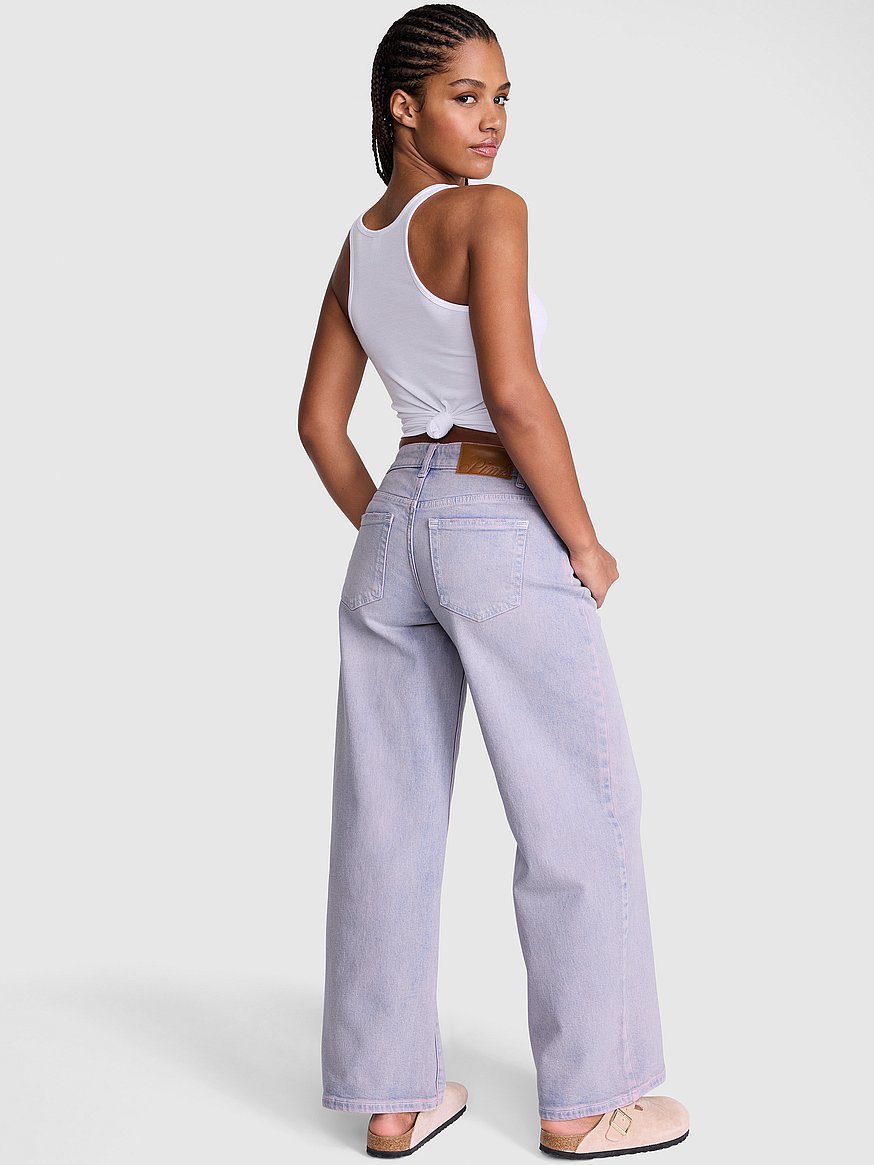 denim by pink mid rise baggy wide leg jeans denim by pink mid rise baggy wide leg jeans