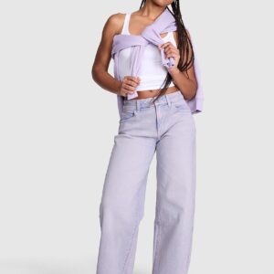 denim by pink mid rise baggy wide leg jeans