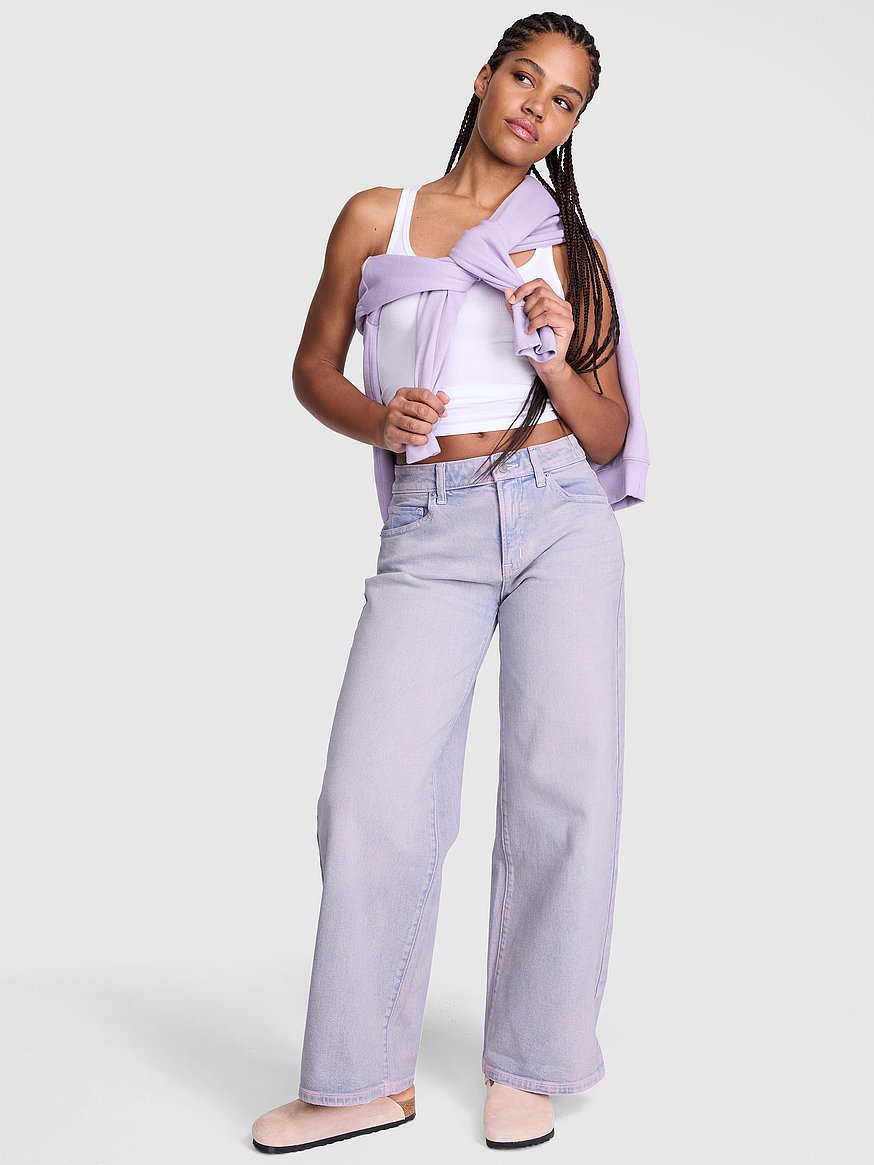 denim by pink mid rise baggy wide leg jeans denim by pink mid rise baggy wide leg jeans